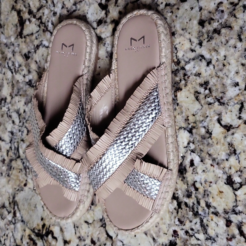 Marc Fisher Beige and Silver Braided Espadrille Slide Sandals - Picture 3 of 10